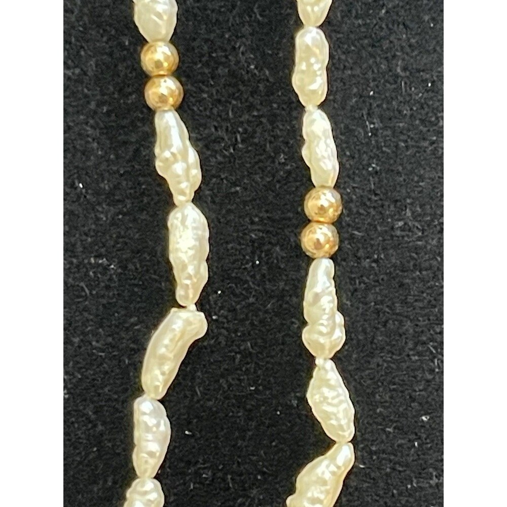 Vintage Freshwater Rice Pearl Necklace 17" w/ 14K Gold Bead Spacers & Clasp - Picture 9 of 12